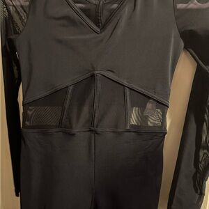 Weissman Black Long Sleeve Mesh Panel Bodysuit